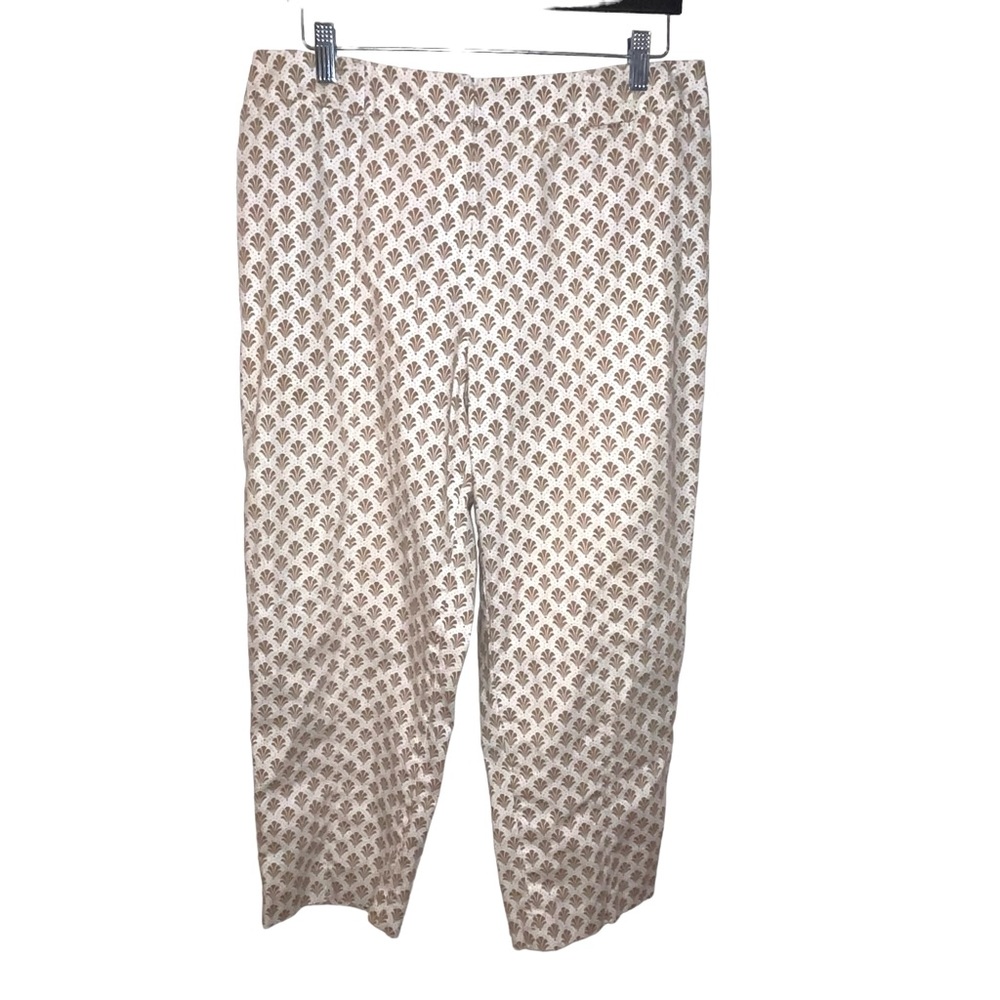 TALBOTS Womens Crop Stretch Trouser Printed Capri Pants Fleur De Lis Size 12 EUC